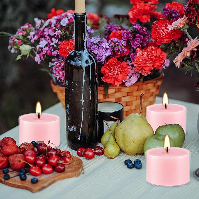 Rose Scented Candle Tealight Candles in Clear Cup, 8 Hours Consistent Smkless Clean Burning, Great for Valentine's Day Holiday, Wedding, Spa, Emergency and Home Decoration（Pink，50 Pack）