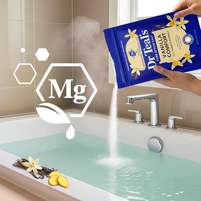 Dr Teal's Epsom Salt Magnesium Soak, Vanilla Comfort, 3 lbs (Pack of 4)