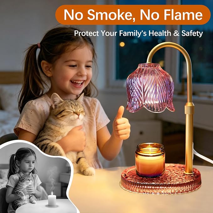 Candle Warmer Lamp with Timer Dimmable, Adjustable Candle Warmer Lamp for Jar Candles 3-Wick, Flameless Smokeless Candle Heater with 2 Bulbs, Home Decor Birthday Mothers Day for Women Mom (PINK)