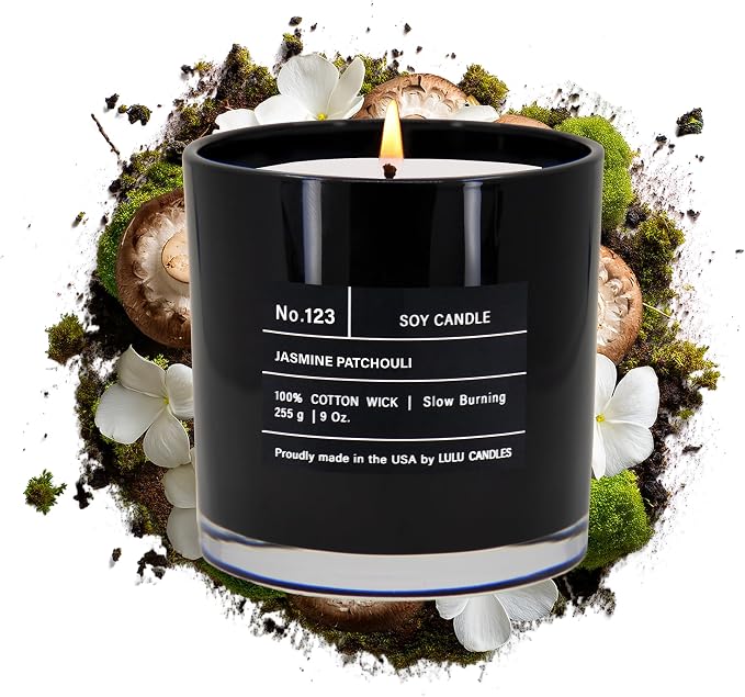 Lulu Candles | Jasmine Patchouli | Smells Floral & Earthy | Luxury Scented Soy Jar Candle | Hand Poured in The USA | Highly Scented Long Lasting (9 Oz.)