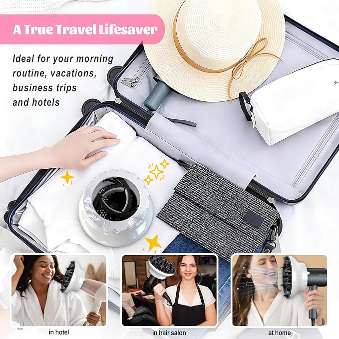 Universal Hair Diffuser for 1.4"-3.1" Blow Dryers, Diffuser Hair Dryer Attachment, Professional Hair Diffuser for Curly Wavy Long Thick Hair, Reduces Frizz & Defines Curls, Home/Travel Use, White