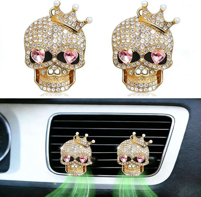 Skull Car Air Freshener Vent Clips, Gothic Car Accessories with 2 Scent Pads, Goth Car Accessories for Interior Decor, Custom Car Air Freshener Style, Customized Air Freshener for Cars-A3