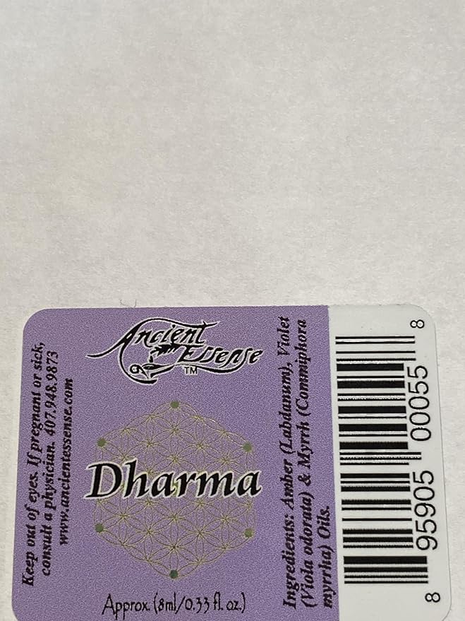 Ancient Essence Dharma Roll On Essential Oil Aromatherapy Calming & Relaxing with Violets, Myrrh, and Amber (1/3 FL OZ)