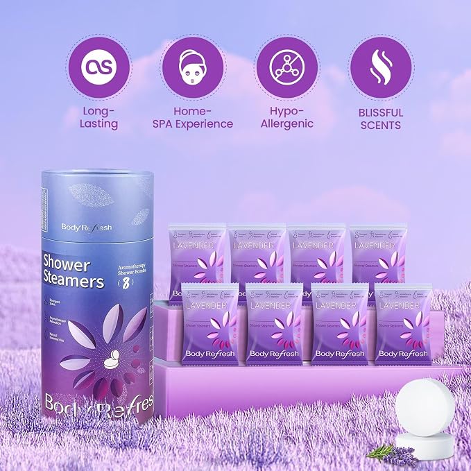 BodyRefresh Lavender Shower Steamers Aromatherapy 8 Pack - Birthday Gifts for Women, Mothers Day Gifts for Mom Wife from Daughter, Shower Bombs for Home Spa Relaxation Self Care