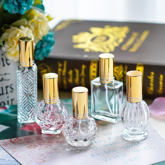 H&D HYALINE & DORA Vintage Glass Perfume Bottles Empty Refillable Sprayer Bottle Fine Mist Spray Bottles Set of 5