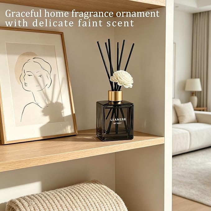 Reed Diffuser Set, My Way Floral Fragrance Diffuser 6.1 fl oz with 6 Reed Sticks Long-Lasting Home Fragrance Reed Diffuser for Home Room Office Bathroom Shelf Decor