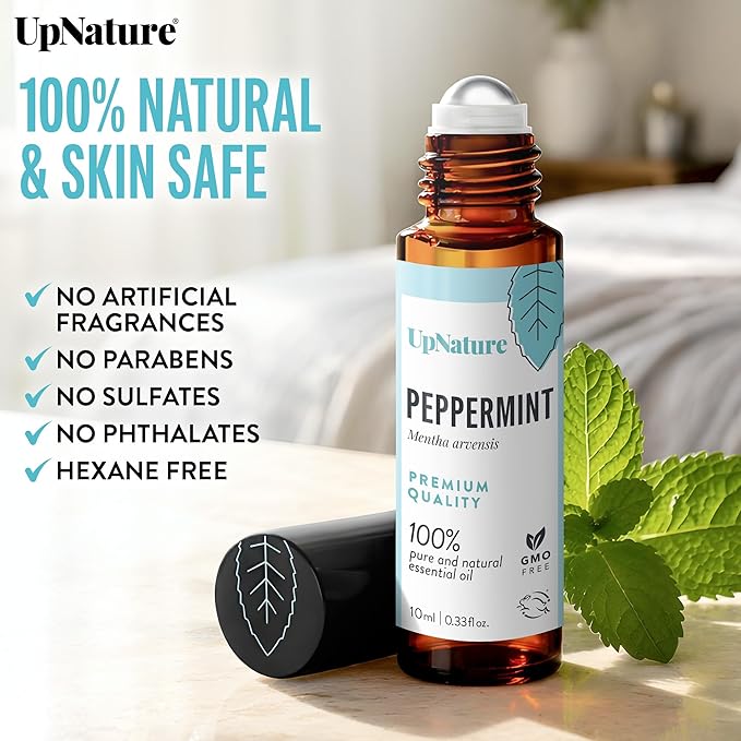 UpNature Peppermint Oil Roll On – 100% Natural Nausea & Morning Sickness Relief for Pregnant Women – Peppermint Essential Oil Pregnancy Must Haves Rollerball