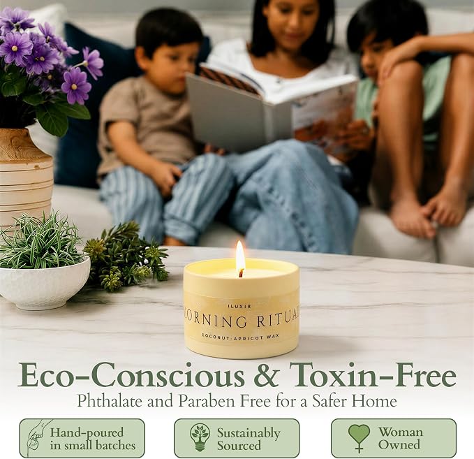 Palo Santo & Sandalwood Scented Candle, 5Oz Coconut Apricot Wax, Aromatherapy Candle for Yoga, Meditation & Morning Ritual, Non-Toxic Phthalate-Free, Vegan, Clean Burn- Perfect for Luxury Gift