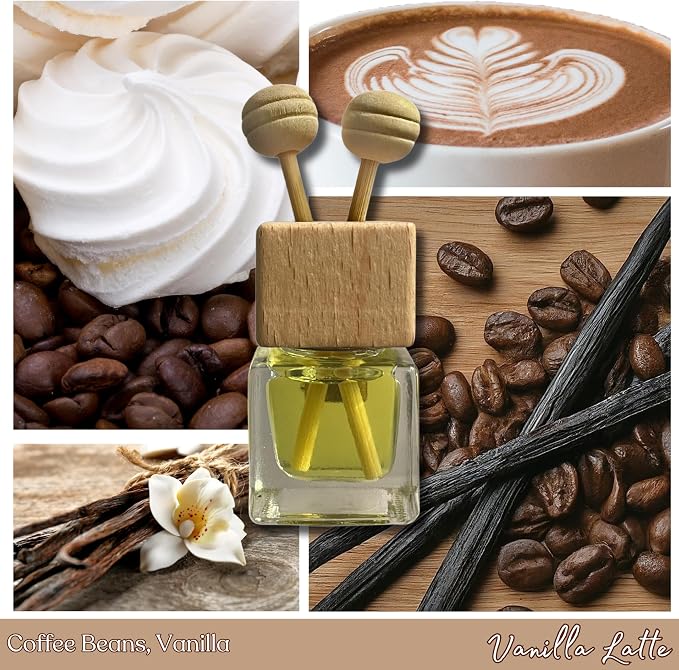 Cute Refillable Car Air Freshener Vent Clip 8mL – Vanilla Latte – 15mL Refill Included – Long Lasting Fragrance Oil Diffuser – 100% American Handmade Odor Eliminator