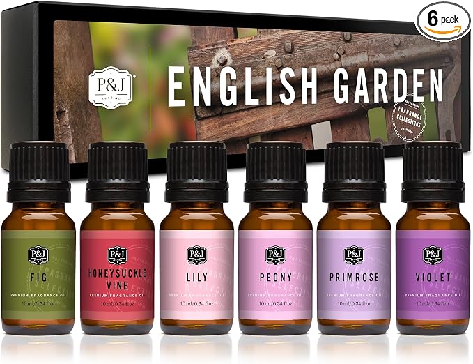 P&J Trading Fragrance Oils for Diffusers for Home English Garden Set Fragrance Scents for Candle Making - Soap Making - Car Diffuser Scents - Essential Home Gift Set - Fig, Honeysuckle Vine & More