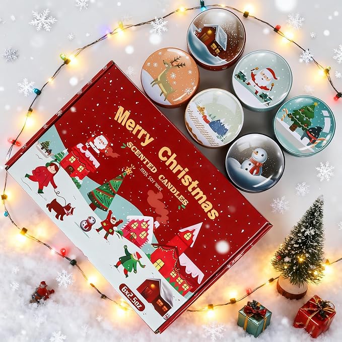 Christmas Scented Candle Gift 6 Pack, Christmas Candles for Home Scented, 100% Natural Soy Wax Long Lasting Jar Aromatherapy Candle Gifts for Mother's Day