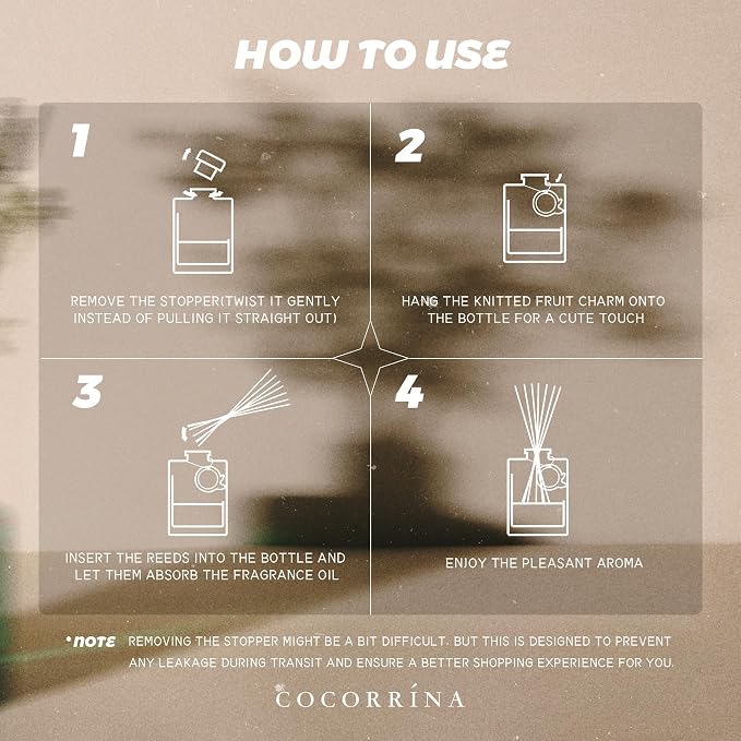 COCORRÍNA Reed Diffuser, Peony Blossom Scent Oil Diffuser, 6.09 fl oz, 8 Reeds, Long-Lasting Home Fragrance, Bathroom Bedroom Shelf Decor & Gifts