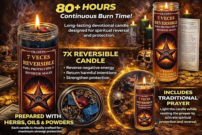 Reversible Ritual Candle – Prepared Spiritual Candle with Prayer – Red & Black Dual-Action Protection & Reversal Veladora – Hoodoo & Conjure Ritual Supply for Cleansing, Protection & Return Intent