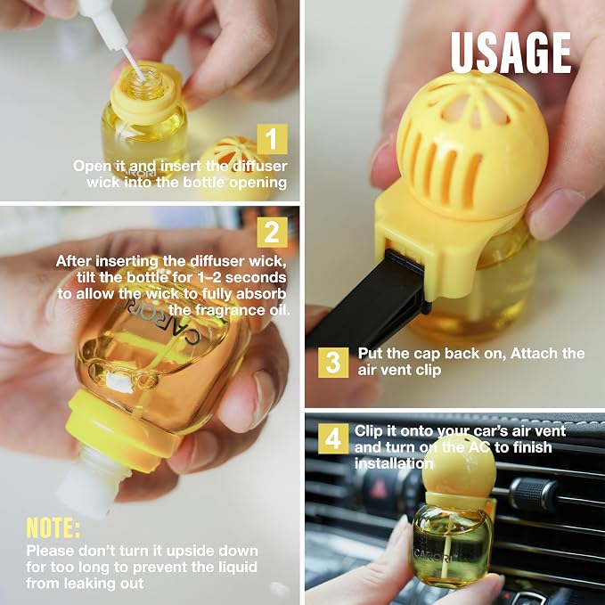 Carori Cute Car Air Freshener 2 Pack, Lightbulb-Shaped Car Fresheners, Automotive Vent Clip, Long Lasting Scent, Essential Oils, Cute Car Accessories for Women, Orange Scent (Lemon)