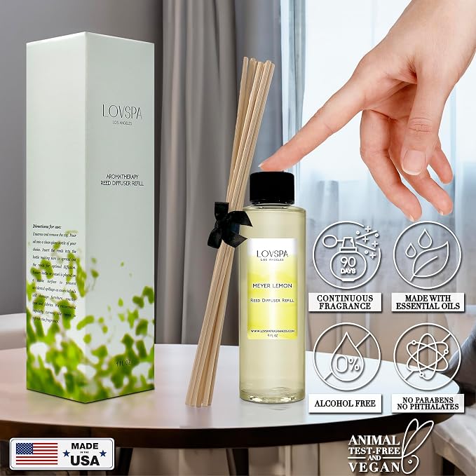 Meyer Lemon Diffuser Oil - Luxury Essential Oils for Diffuser Refill & Air Freshener Room Spray - Long-Lasting & Natural Home Fragrance, Scented Oil for Diffusers, USA Made, 4oz