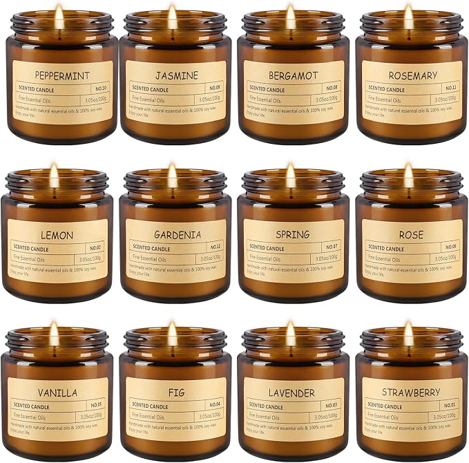 12 Pcs Scented Candles with Added Natural Essential Oils, 3.05oz, Suitable for Various Festivals, Parties, Yoga, and Home Scene.