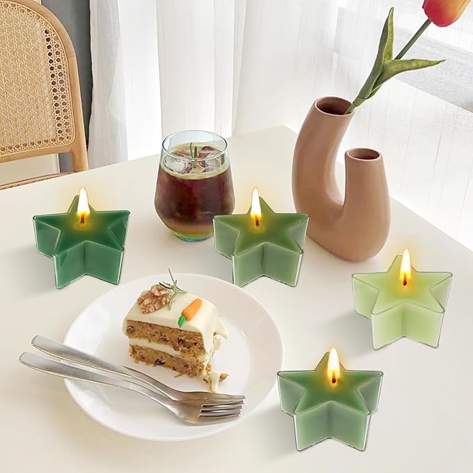 Tea Lights Gradation Green Star Tea Candles Set of 12 – Tealight Candles with Cedar Scent, Long Burning Handmade Tealights for Wedding Meditation Home Decor Gift