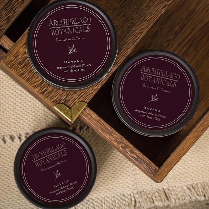 Archipelago Botanicals Havana Travel Tin Candle, Bergamot, Tobacco Flower and Ylang Ylang, Premium Wax Blend, Burns Approx. 30 Hours, 5.9 oz