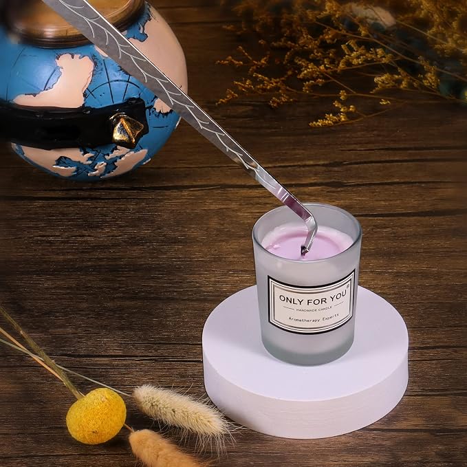 4 in 1 Candle Accessory Set, Electric Lighter, Wick Cutter, Snuffer and Dipper, Steel Wick Trimmer Set - Silver