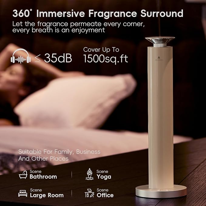 Wireless Rechargeable Hotel Scent Diffuser Kit - 1500 Sq Ft Coverage, Alloy Atomization System,App Control,Waterless Oil Diffuser, Including 6×15ml Essential Oils, for Home,Large Room,Spa, Cream