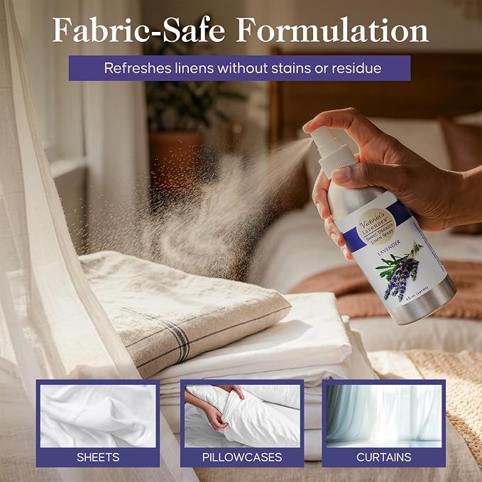 Victoria's Lavender Linen Spray - Aromatherapy Pillow Mist & Linen Spray for Bedding, Soothing Lavender Essential Oil Pure Blend for Bed & Pillows, Relaxing, Handmade in Oregon, Made in USA (32 oz)
