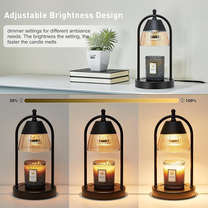 GyroVu Candle Warmer Lamp with Timer, 3-Level Dimmable Candle Lamps with Glass Shade, Electric Candle Light Wax Melt Warmer for Scented Wax, Black Warmer Lamp for Women Home Decor (2 Bulbs Included)