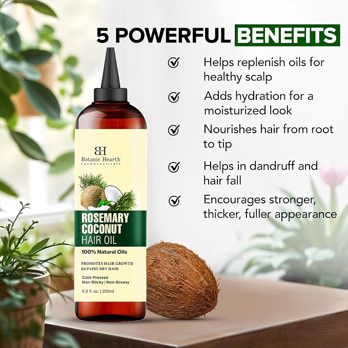 Botanic Hearth 100% Pure Rosemary Biotin Oil For Hair Growth & Hair Treatment Oils 6.7 Fl oz | Infused with coconut Oil | Hair Oil Repairs Dry Damaged Hair, Strengthening, Healthier | All Hair Types