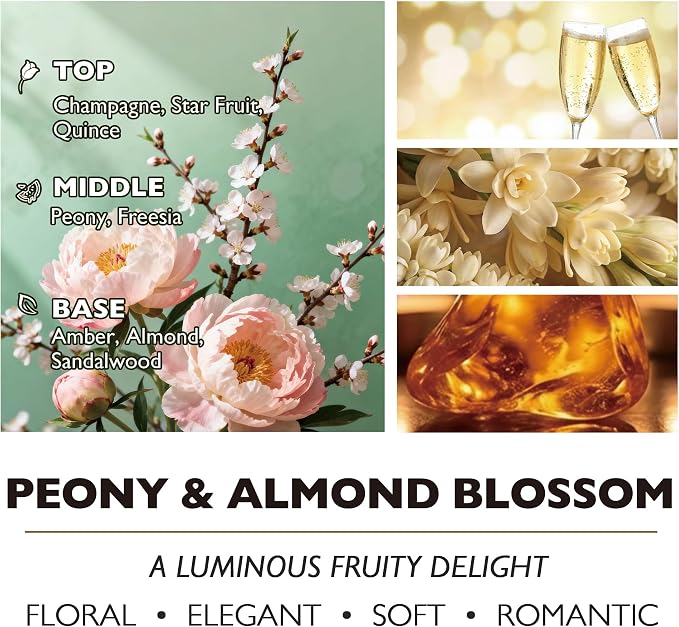 HomeLights Premium Scented Candles - 33.3 oz Natural Soy Wax, Aromatherapy for Home, Long Lasting Smokeless, 130 hrs Burn Time, 3 Cotton Wicks, Gifts for Women & Men - Peony & Almond Blossom