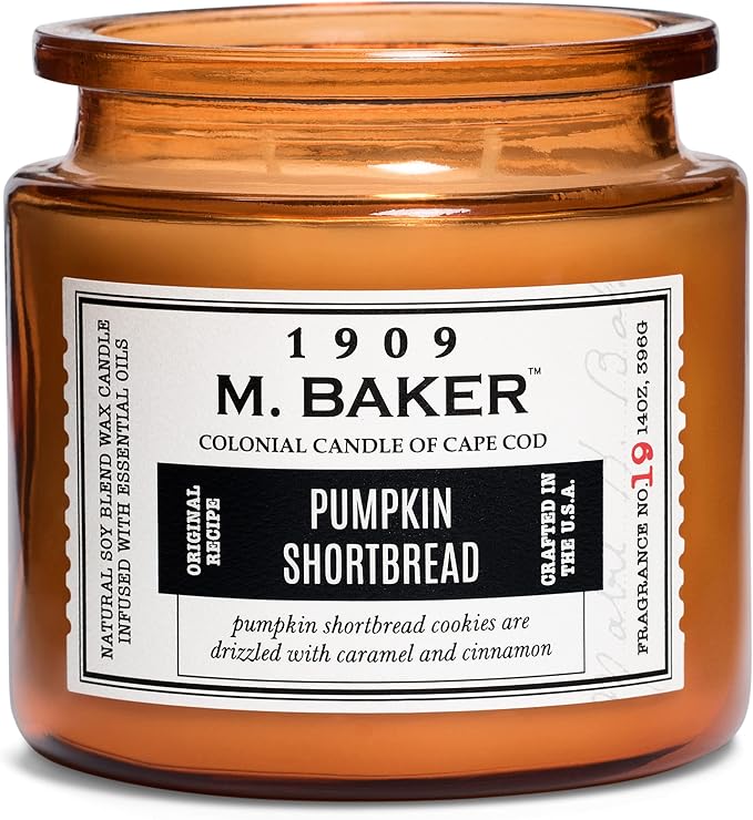 Colonial Candle Pumpkin Shortbread Scented Jar Candle | 2-Wick Natural Soy Blend Wax Candle for Home | Relaxing Aromatherapy Candle Infused with Essential Oils | M. Baker Apothecary Glass Jar Candle