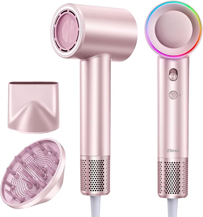 High-Speed Hair Dryer, 160,000 RPM Brushless Motor for Ultra-Fast Drying, 500M Ionic Negative for Frizz Reduce, Low Noise Thermo-Control Blow Dryer with Diffuser for Curly Hair Women and Men,Rose Gold