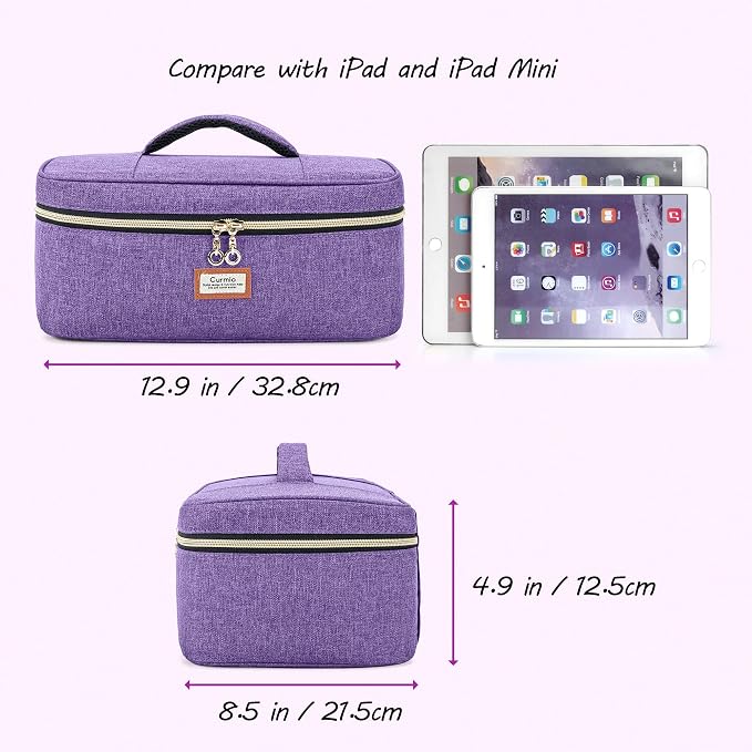 CURMIO Essential Oil Storage Case for 40 Bottles (5ml-30ml), Essential Oils Organizer Case with 2 Detachable Visible Pouches and Portable Handle, Patented Design, Purple (Bag Only)