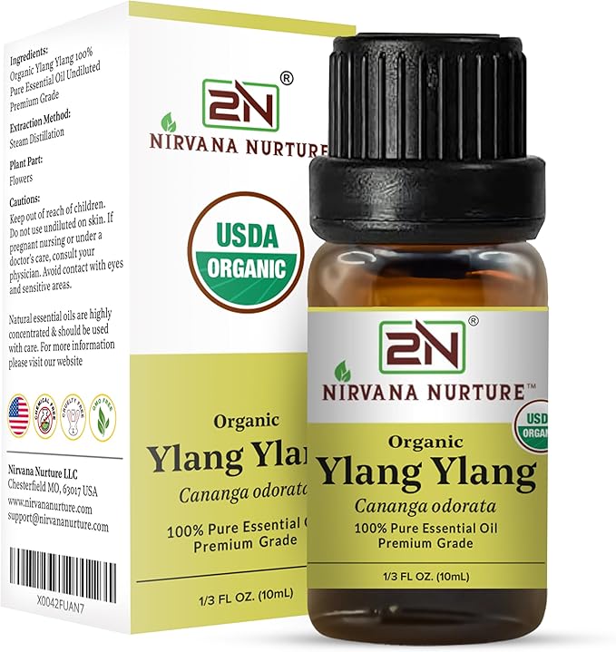 Ylang Ylang Essential Oil, USDA Certified Organic, 100% Pure Undiluted, Aromatherapy Oil for Diffuser, Hair & Skin Care