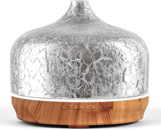 Porseme 500ml Glass Essential Oil Diffuser Aromatherapy Ultrasonic Cool Mist Humidifier 15-21 Running Hours Waterless Auto-Off Air Diffusers for Sleeping Yoga Working Spa(Silver Plated)