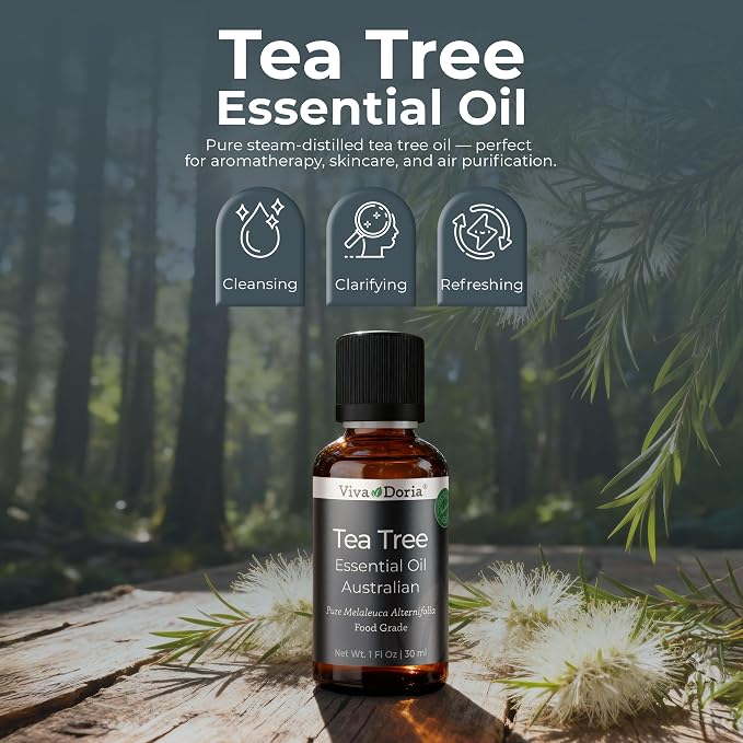 Viva Doria Tea Tree Oil, 100% Pure, Natural, Australian Tea Tree Essential Oil, Undiluted, Food Grade, 30 ml (1 Fl Oz)