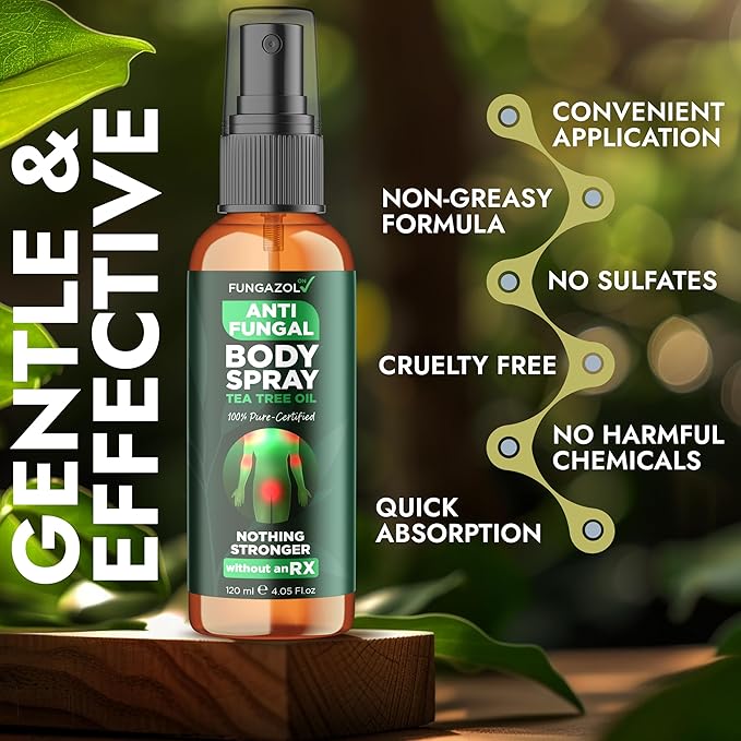 Antifungal Body Spray with Tea Tree Oil | Fast-Absorbing Antifungal Treatment for Jock Itch, Athlete’s Foot, Ringworm & Nail Fungus | Soothes Itching & Burning | Relieves Irritated Skin | 120ml