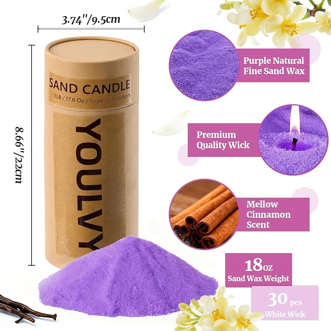 Pearled Candles Sand and 30 Wicks 18Oz-Cinnamon Scented NonToxic Luxury Long Lasting Refillable Pearled Powder Candles 120 Hours-Candle Beads Sand Wax Kit for Candle Making Wedding Party Decor