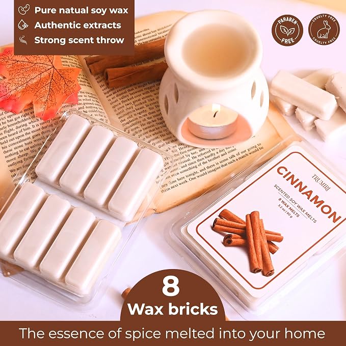 TRUMIRI Cinnamon Scented Wax Melts - Made with Non Toxic Soy Wax and Essential Oils - Long Lasting Strong Scent Pet Safe Candle Wax Cubes Tarts for Warmers - Fall Christmas