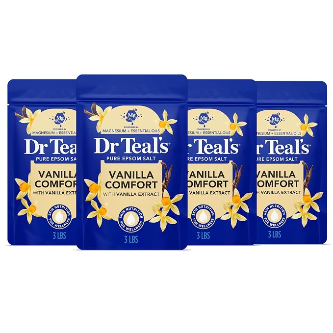 Dr Teal's Epsom Salt Magnesium Soak, Vanilla Comfort, 3 lbs (Pack of 4)