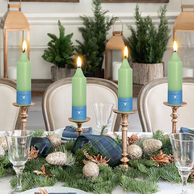 Smokeless Candlesticks Short Taper Candle,Unscented 5 Inches Light Green Candle Sticks Dripless Tapered Candles for Home Décor Weddings Seasons Gifts(4pcs-Light Green)