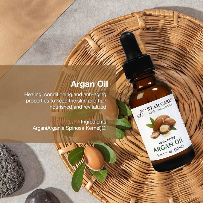 100% Pure Argan Oil for Hair, Skin & Face. Cold Pressed Hexane Free Moroccan Argania Spinosa Oil Natural Moisturizer for Body, Scalp & Cuticles - 1 fl oz (30ml)