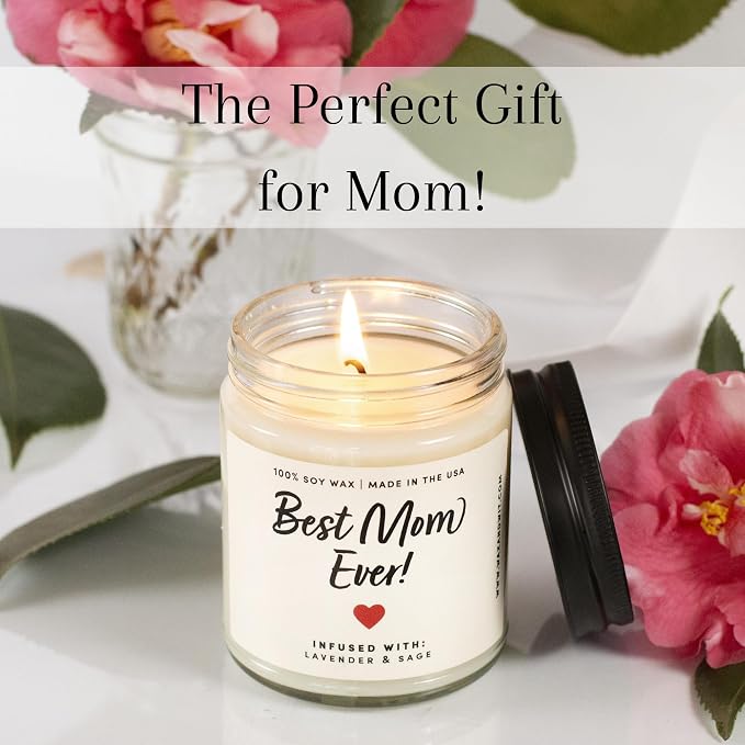 Best Mom Ever Mothers Day Candle – Gift for Mom from Daughter Son Kids Husband, 9oz Hand Poured Soy Wax, 50 Hour Burn, Lavender & Sage Scented, Mother's Day Candle Gifts Birthday Present