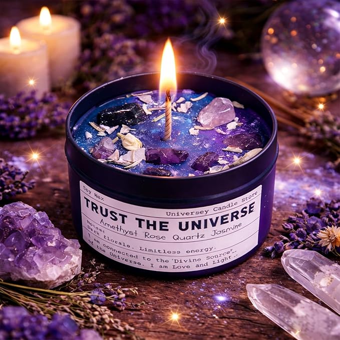 Manifestation Healing Chakra Candles, Energy Balance & Emotional Support Spiritual Candle for Law of Attraction Ritual, Empowering Women Gifts, Birthday & Graduation Present（Trust The Universe