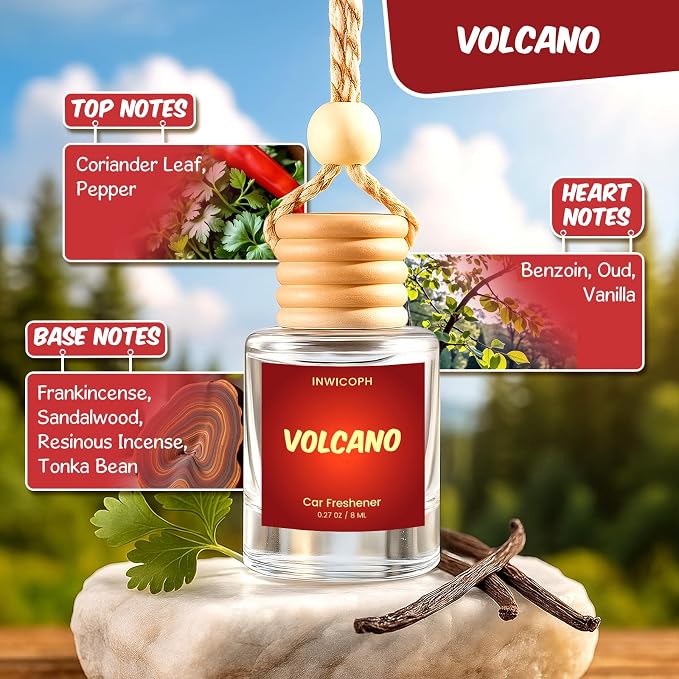 Premium Car Air Freshener Diffuser Set (2 Pack) - Volcano Fragrance Oil, 45+ Day Long-Lasting Hanging Auto Freshener