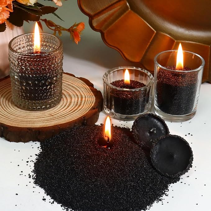 ZQSSmlied 1.1LB Black Candle Sand with Wicks, Candle Wax for DIY Candles Making, Refillable Beaded Wax Non-Toxic Sand Beaded Waxs Customized Making for Home Decoration Wedding Party
