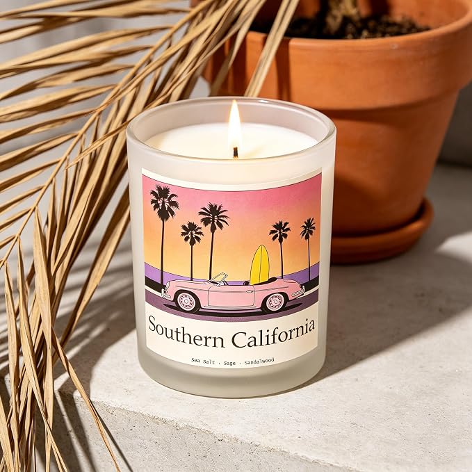 SoCal Sunset Scented Candle, Sea Salt & Sage & Sandalwood, Southern California Gifts, California Gifts, Coastal California Souvenirs, 100% Soy Wax, 7OZ