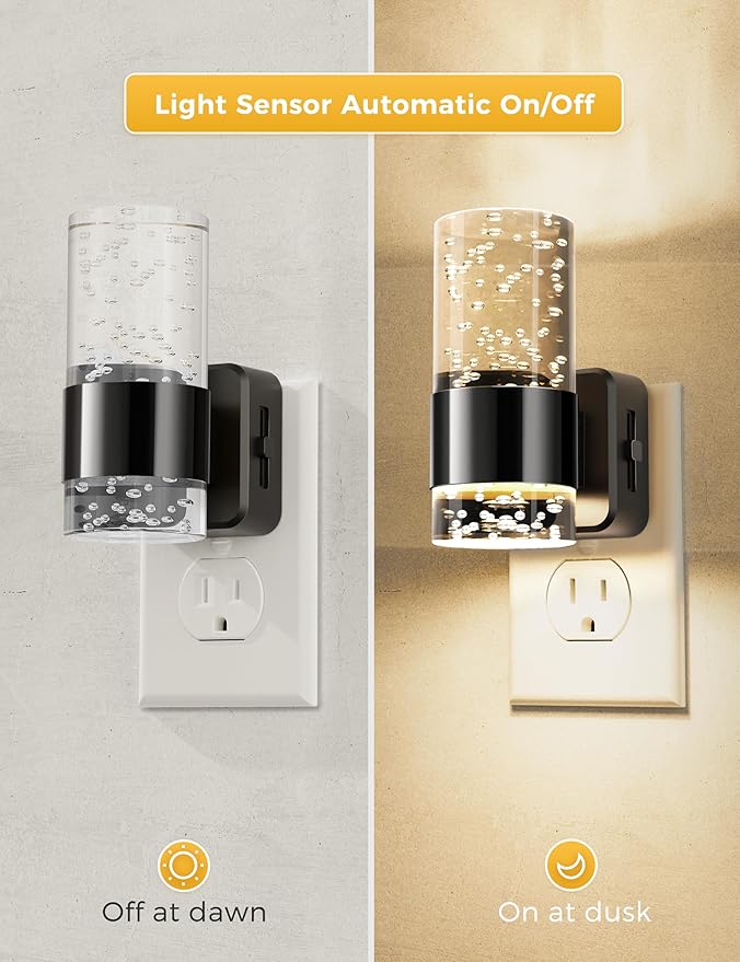 L LOHAS LED Night Light,Dimmable Night Lights Plug into Wall, 2 Pack Acrylic Nightlights with 0-100 LM Adjustable Brightness, 3000K Plug in Night Light with Dusk to Dawn Sensor, for Bathroom Hallway