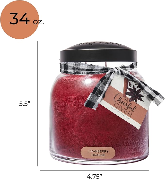 A Cheerful Giver - Cranberry Orange - 34oz Papa Scented Candle Jar with Lid - Keepers of the Light - 155 Hours of Burn Time, Gift for Women, Red