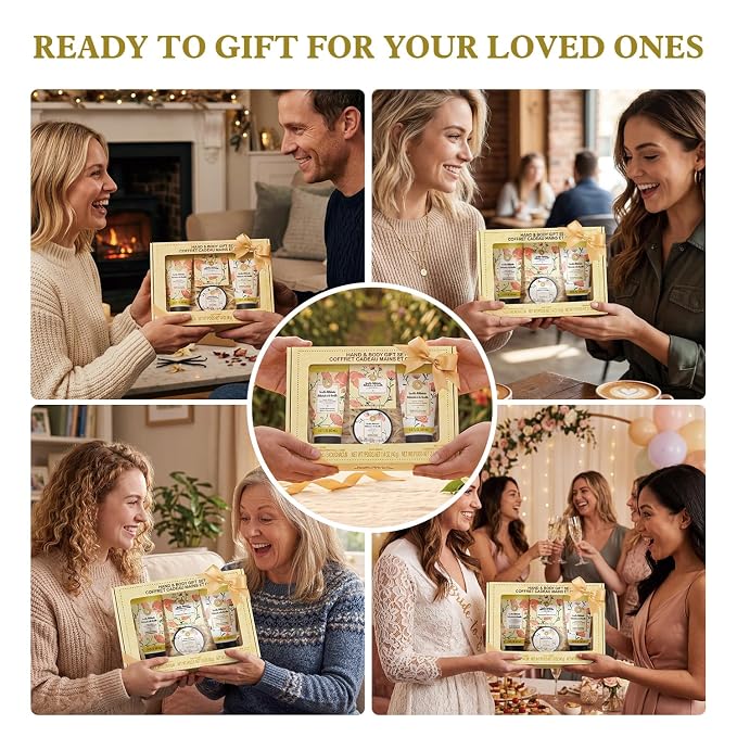 BODY & EARTH # LOVE Hand Cream Gifts Set for Women, 4PCS Vanilla Spa Gifts with Hand Cream, Body Lotion, Body Scrub, Soap, Bath and Body Gift Sets for Women Birthday Gift for Her