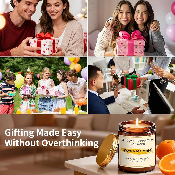 Relaxing Candle Gift for Women Men - Orange Candle for Home Scented, Relaxing Gifts for Anxiety Relief - Mothers Day, Calm Down, Birthday Aromatherapy Candles for Women Friend Coworker Mom