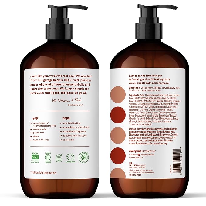 Everyone 3-in-1 Soap, Body Wash, Bubble Bath, Shampoo, 32 Ounce (Pack of 2), Cedar and Citrus, made with Essential Oils for Men and Women